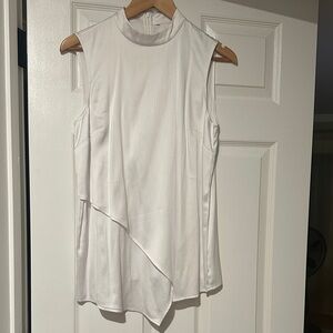 Cache White Asymmetrical Sleeveless Blouse